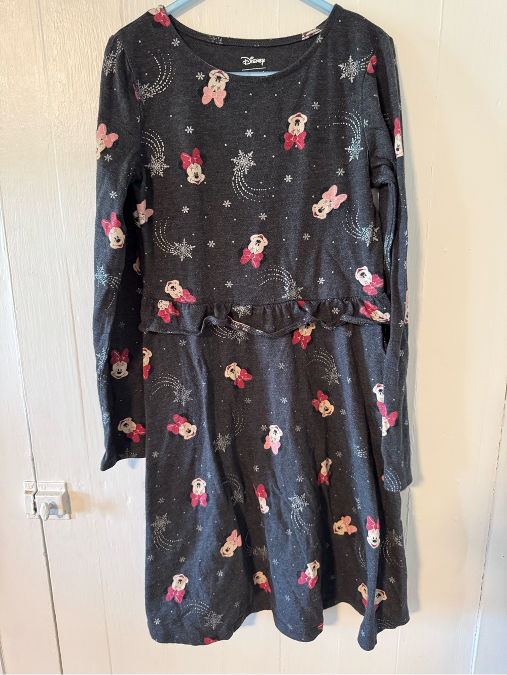 Disney Girls Black Minnie Mouse Long Sleeve Dress with Pink Bows